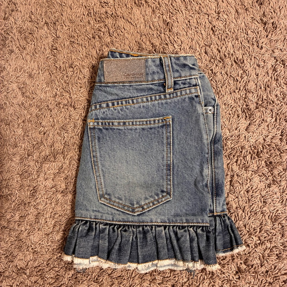 Carmar Blue Denim Mini Skirt with Ruffle Detail